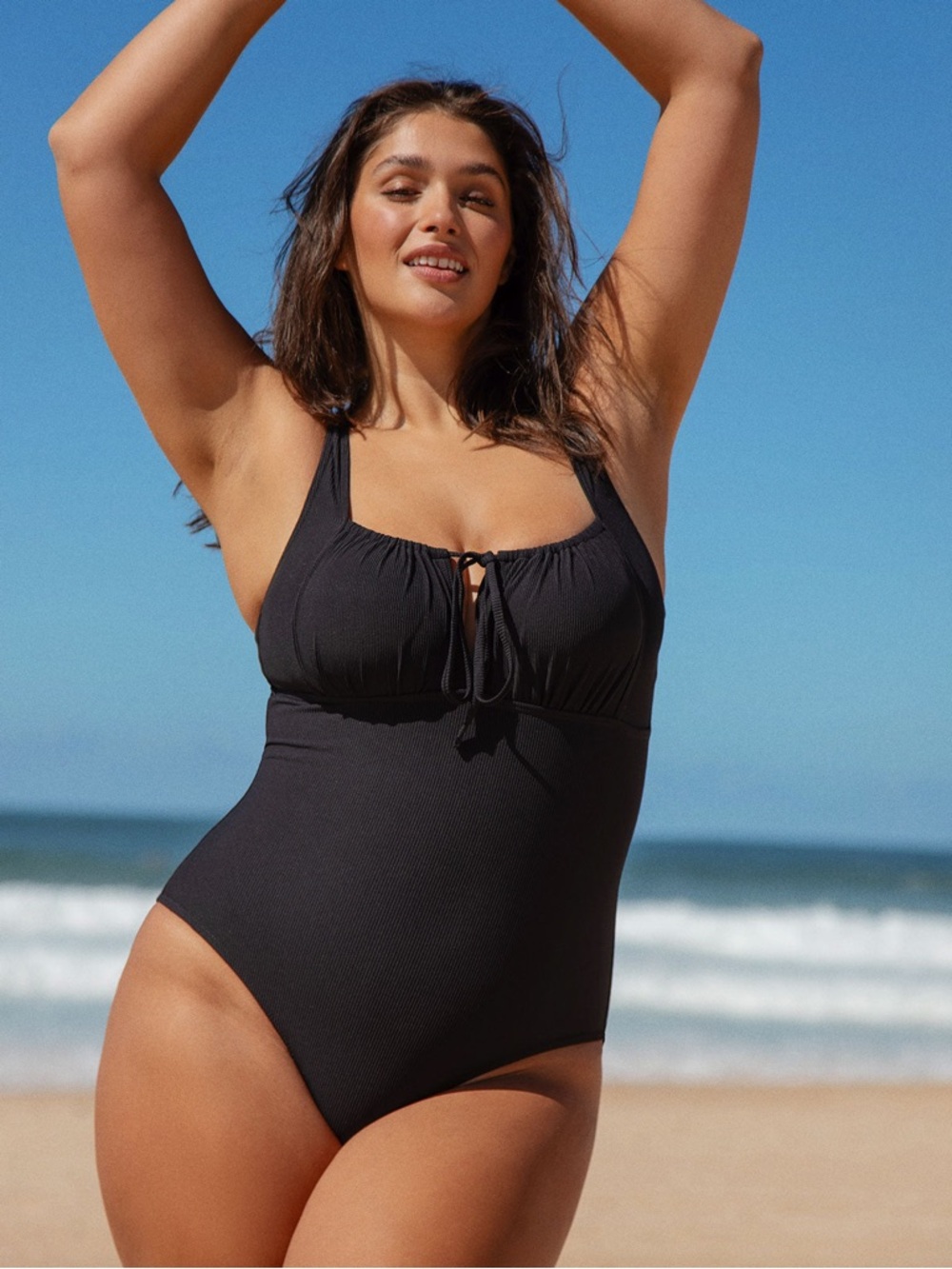Women’s Black Tie-Front One-Piece Swimsuit